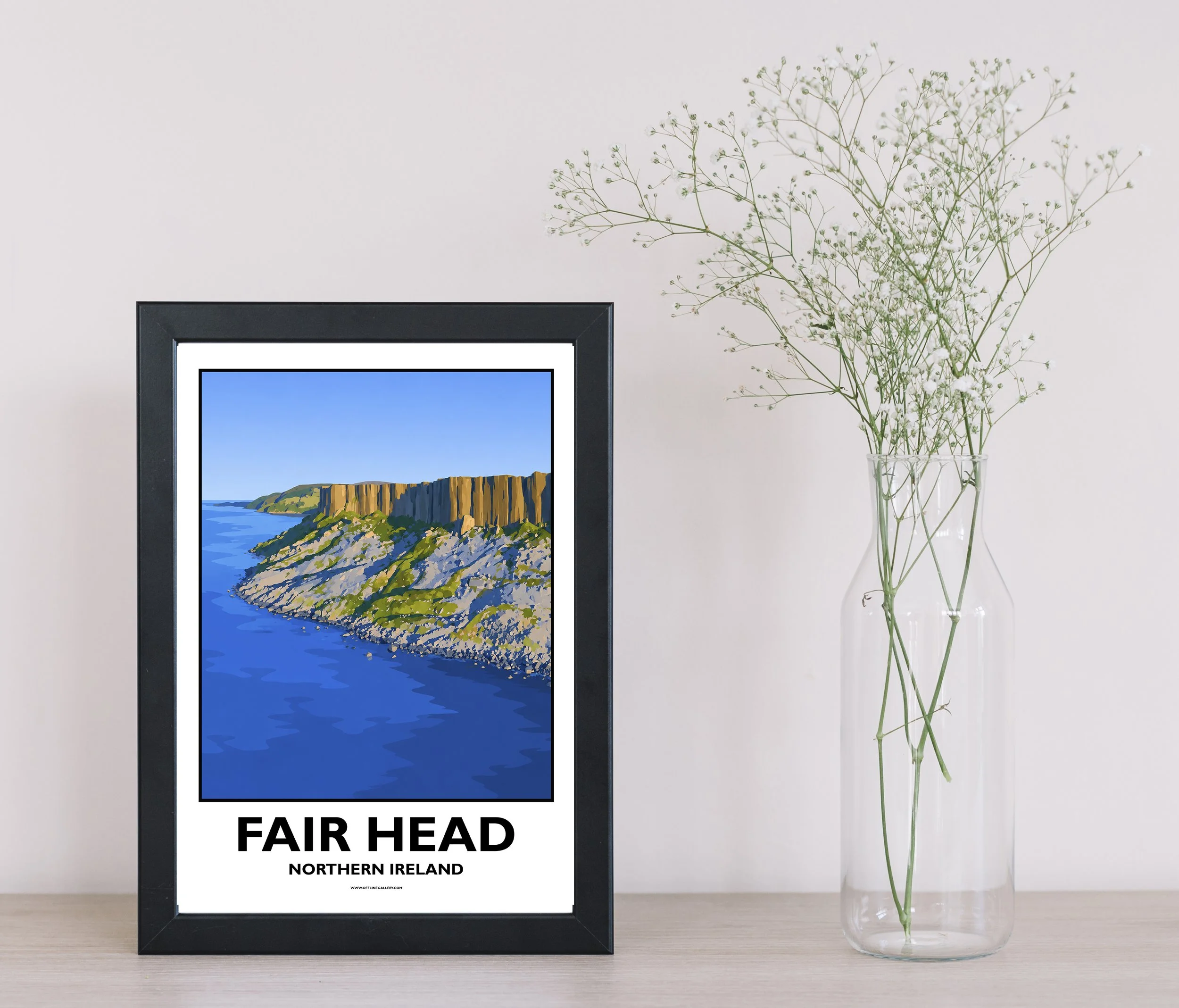 A4.1 - Stunning poster of Fair Head for sale, perfect for art lovers and collectors. Ideal for home or office, this artwork brings a touch of Northern Ireland's natural charm to any setting.