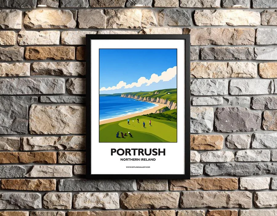 A3.2 - Beautiful poster of the Portrush coastline for sale, perfect for art lovers and collectors. Ideal for home or office, this artwork brings a touch of Northern Ireland's charm to any setting.