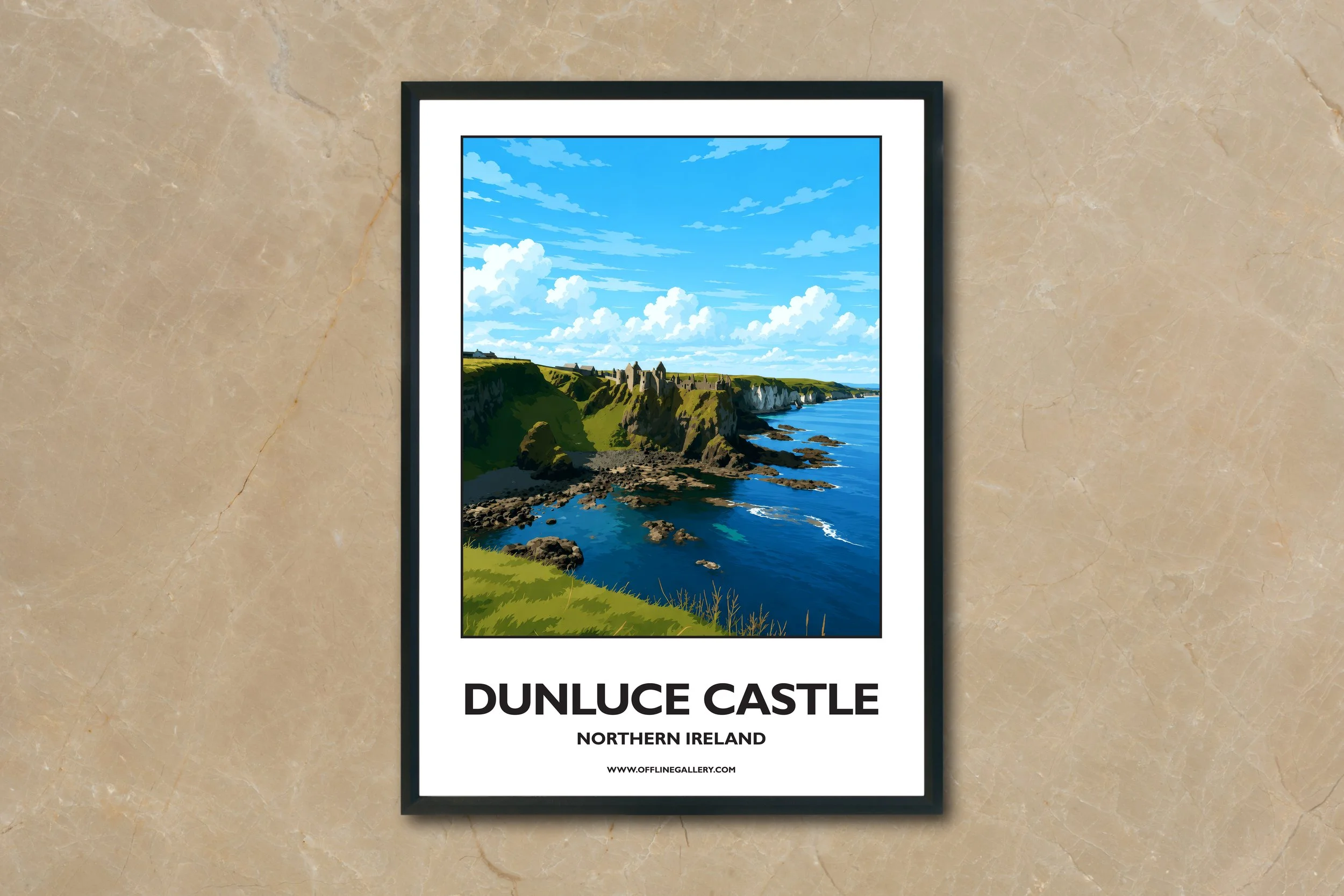 A4.2 - Stunning poster of Dunluce Castle for sale, perfect for art lovers and collectors. Ideal for home or office, this artwork brings a touch of Northern Ireland's natural charm to any setting.