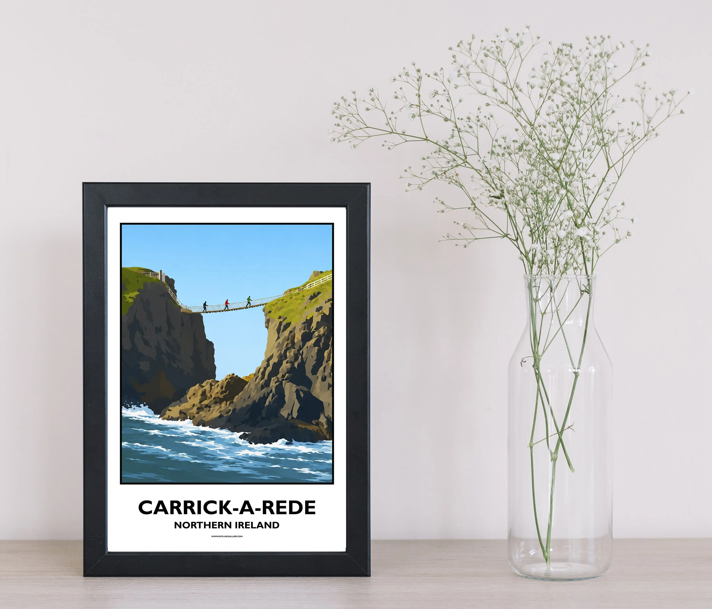 A4.1 - Poster of Carrick-a-Rede Rope Bridge for sale, perfect for art lovers and collectors. Ideal for home or office, this artwork brings Northern Ireland's natural charm to any setting.