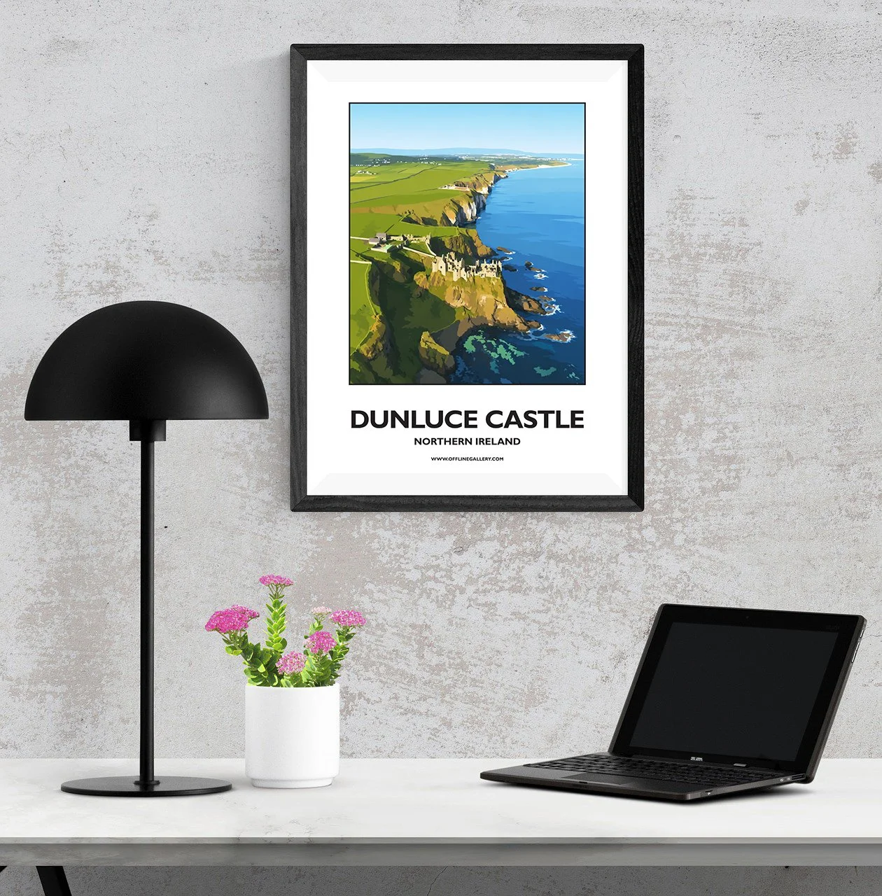 A3.1 - Stunning poster of Dunluce Castle for sale, perfect for art lovers and collectors. Ideal for home or office, this artwork brings a touch of Northern Ireland's natural charm to any setting.