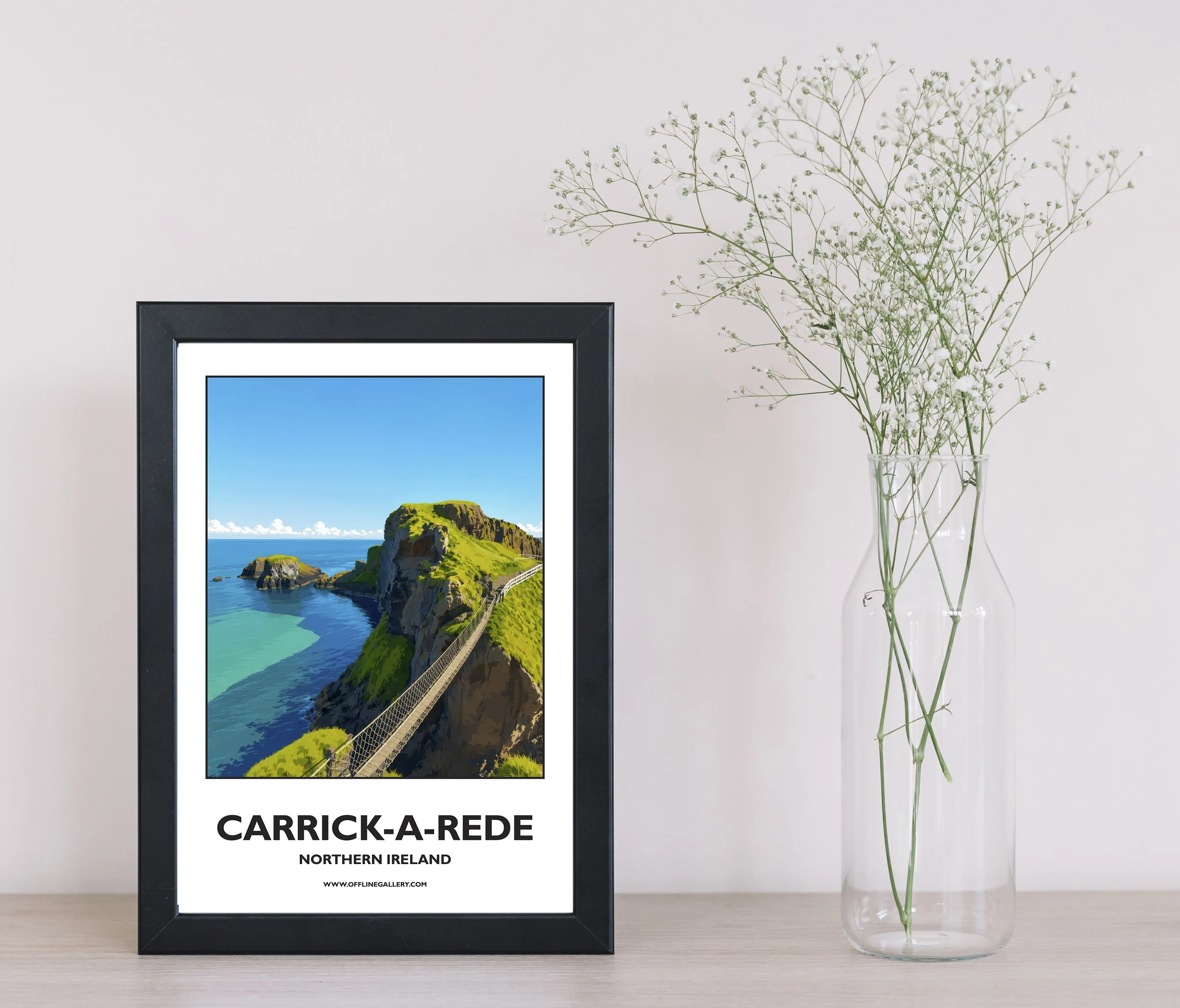 A4.1 - Poster of Carrick-a-Rede Rope Bridge for sale, perfect for art lovers and collectors. Ideal for home or office, this artwork brings Northern Ireland's natural charm to any setting.
