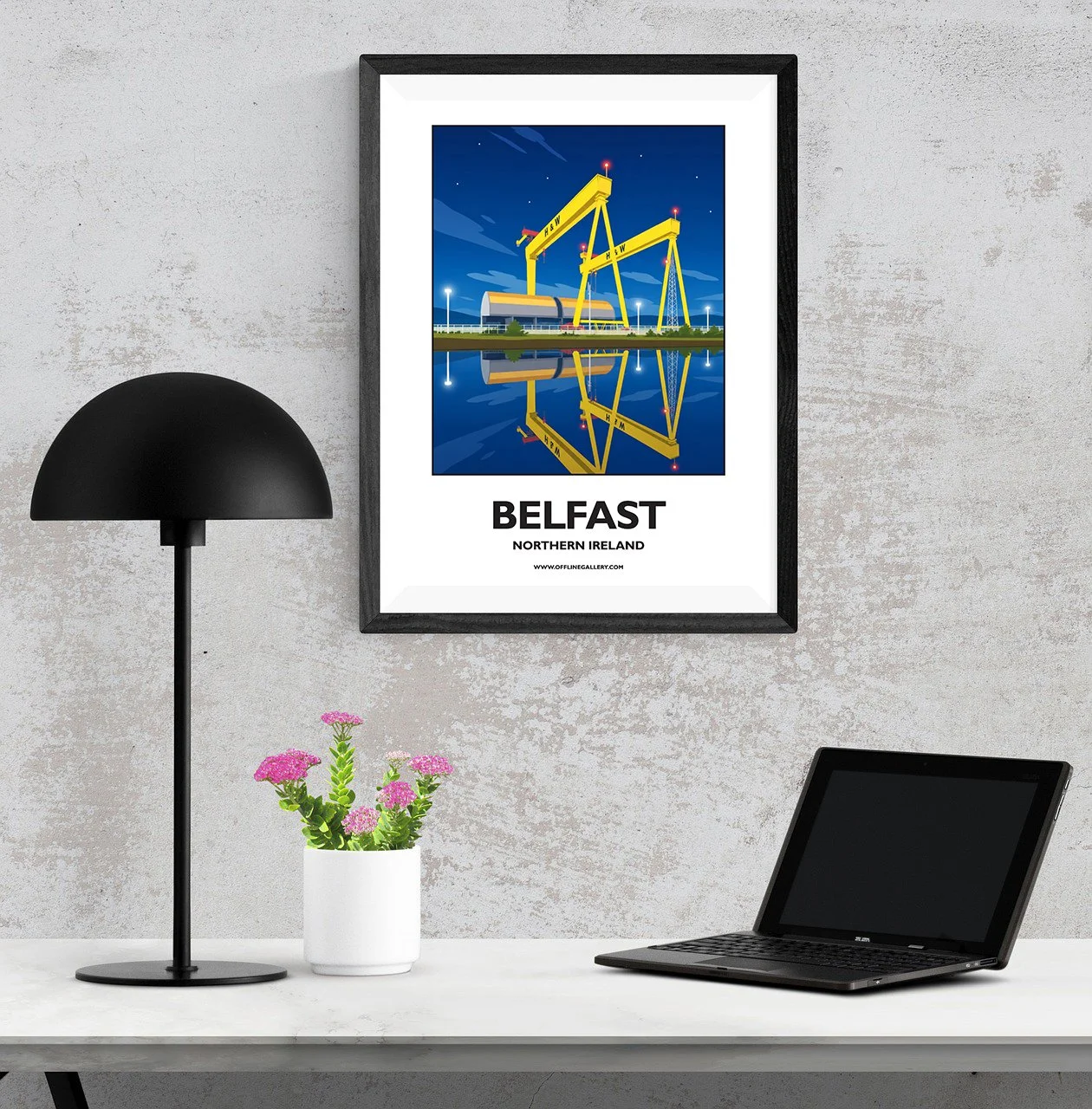 A3.1- Poster of Belfast’s famous cranes for sale, perfect for art lovers and collectors. Ideal for home or office, this artwork brings a touch of Northern Ireland's natural charm to any setting.