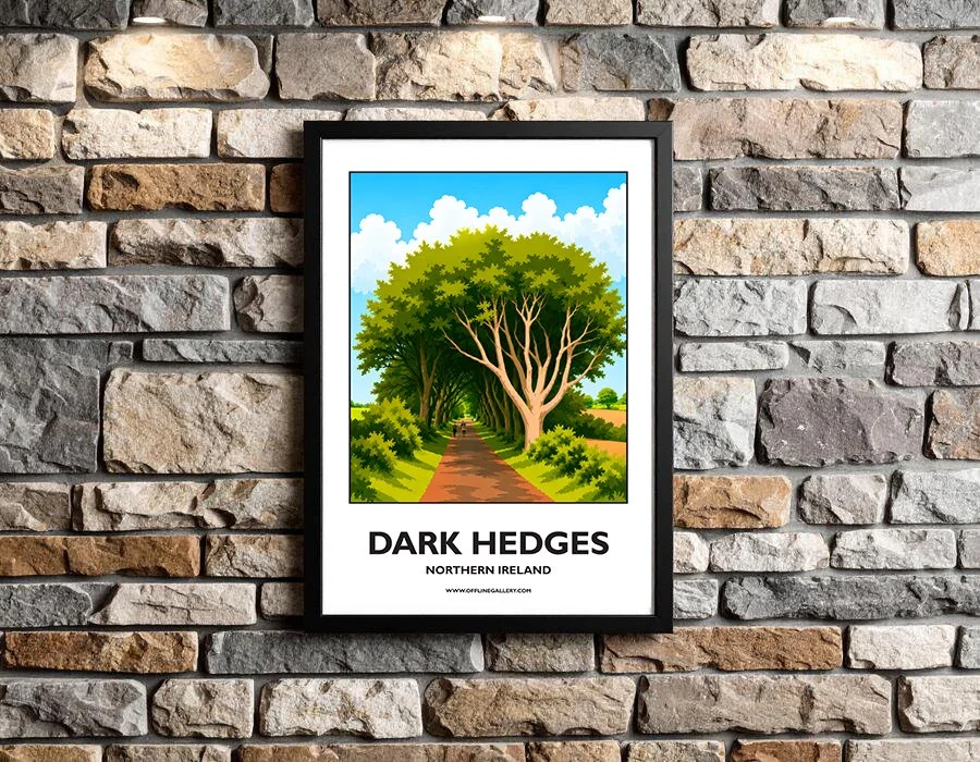 A3.2 - Stunning poster of The Dark Hedges featured in Game of Thrones for sale, perfect for art lovers and collectors. This artwork brings Northern Ireland to any setting, home or office.