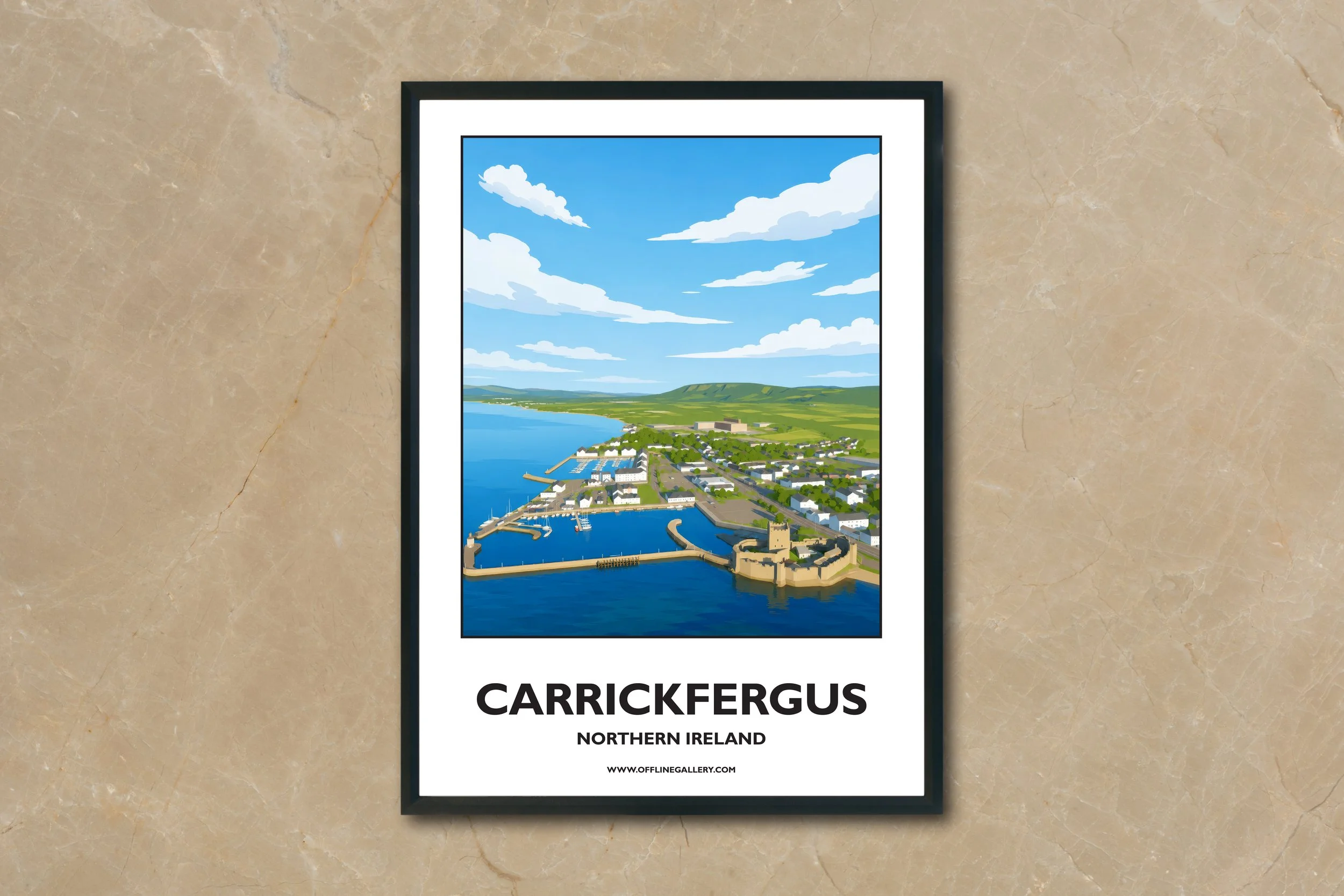 A4.2 - Stunning poster of Carrickfergus for sale, perfect for art lovers and collectors. Ideal for home or office, this artwork brings a touch of Northern Ireland's natural charm to any setting.