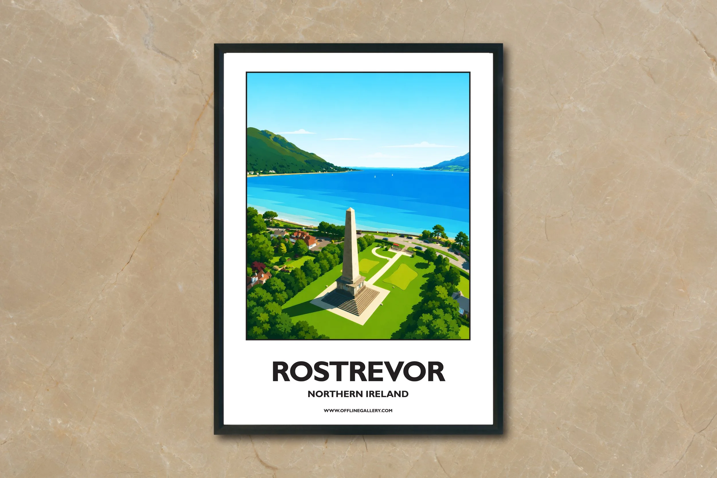 A4.2 - Stunning poster of Rostrevor for sale, perfect for art lovers and collectors. Ideal for home or office, this artwork brings a touch of Northern Ireland's natural charm to any setting.