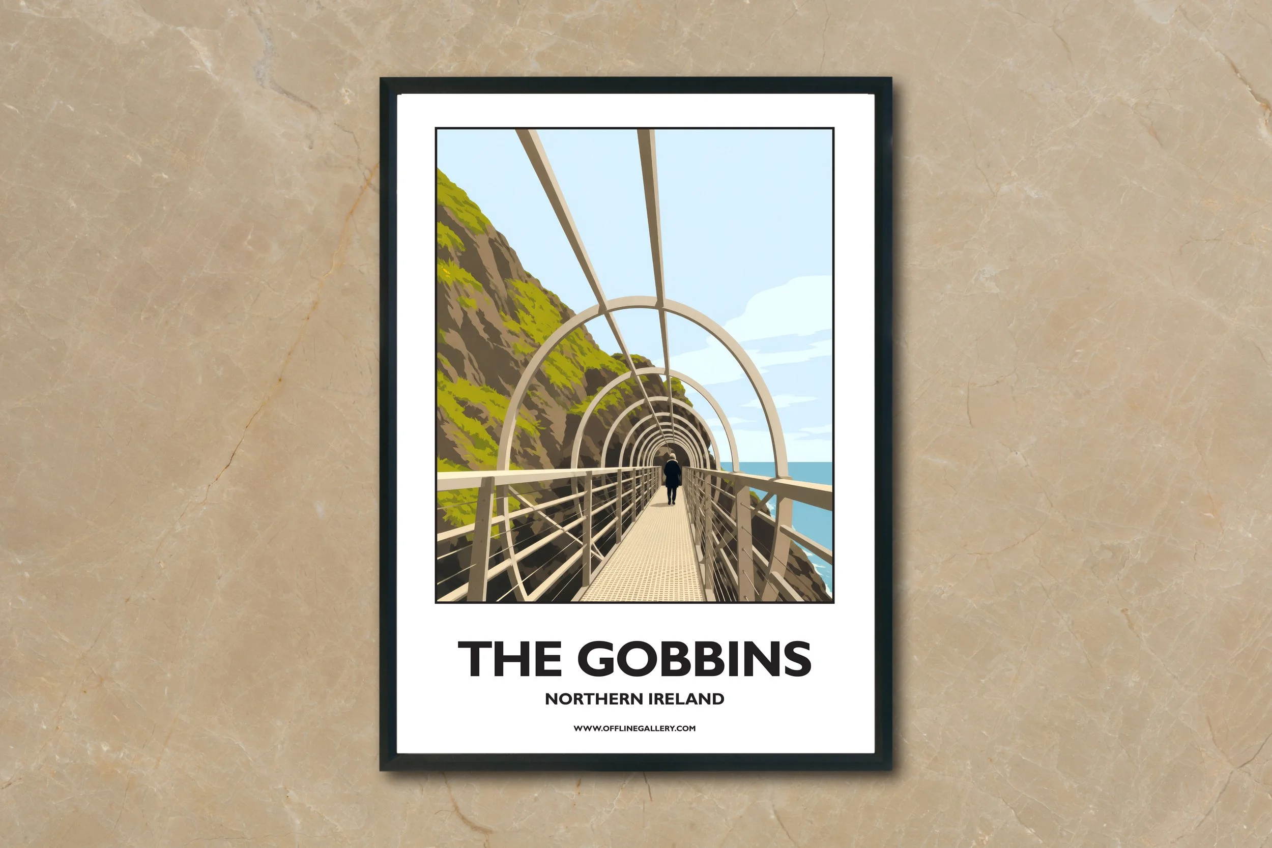 A4.2 - Stunning poster of the iconic Gobbins Cliff Walk for sale, perfect for art lovers and collectors. This artwork brings the beauty of Northern Ireland to any setting, home or office.