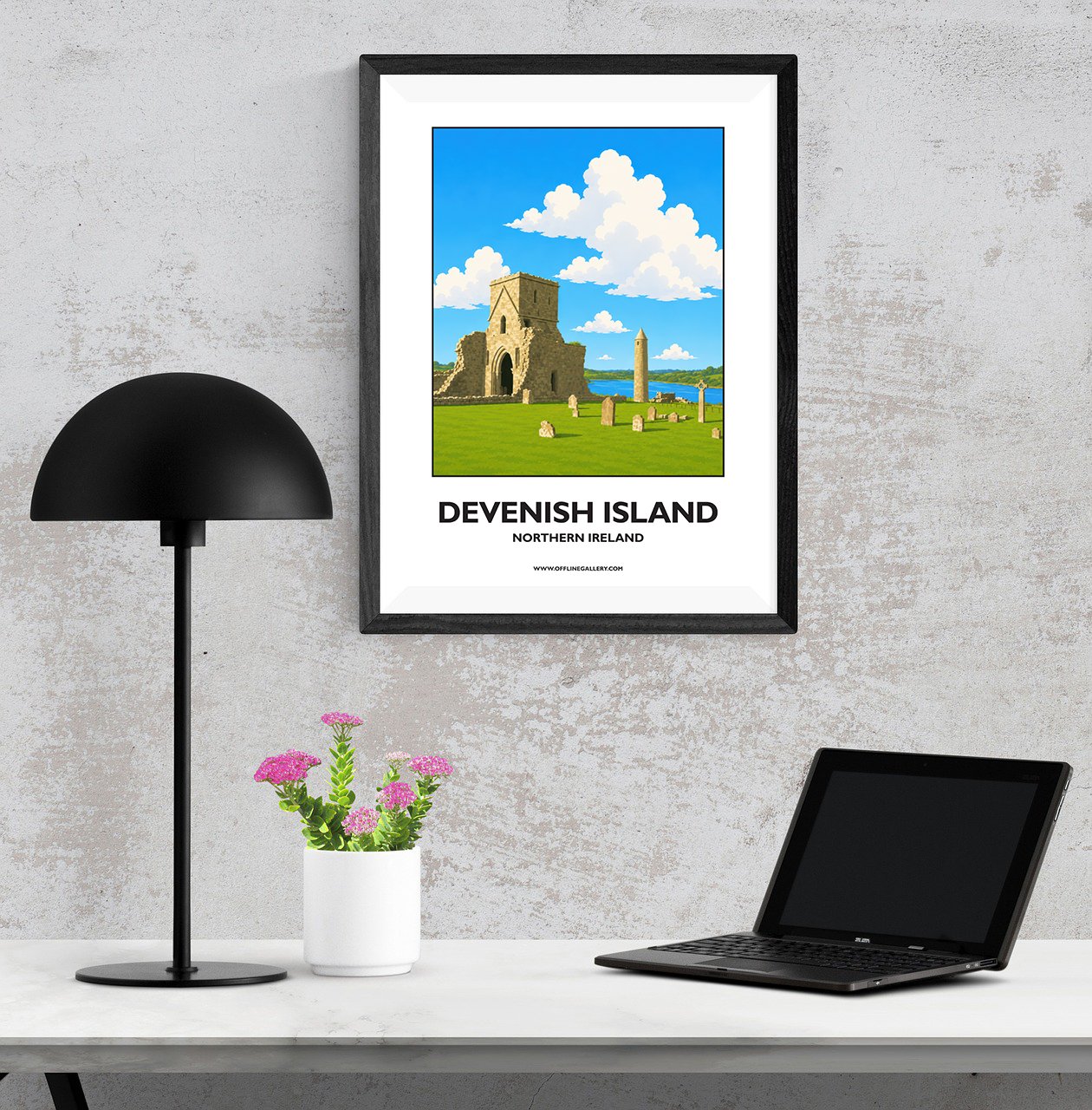A3.1 - Beautiful poster of historic Devenish Island for sale, perfect for art lovers and collectors. This artwork brings the beauty of Northern Ireland to any setting, home or office.