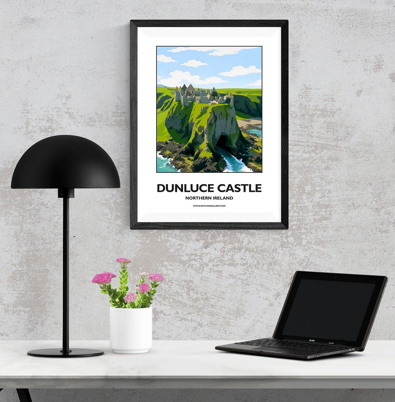A3.1 - Stunning poster of Dunluce Castle for sale, perfect for art lovers and collectors. Ideal for home or office, this artwork brings a touch of Northern Ireland's natural charm to any setting.