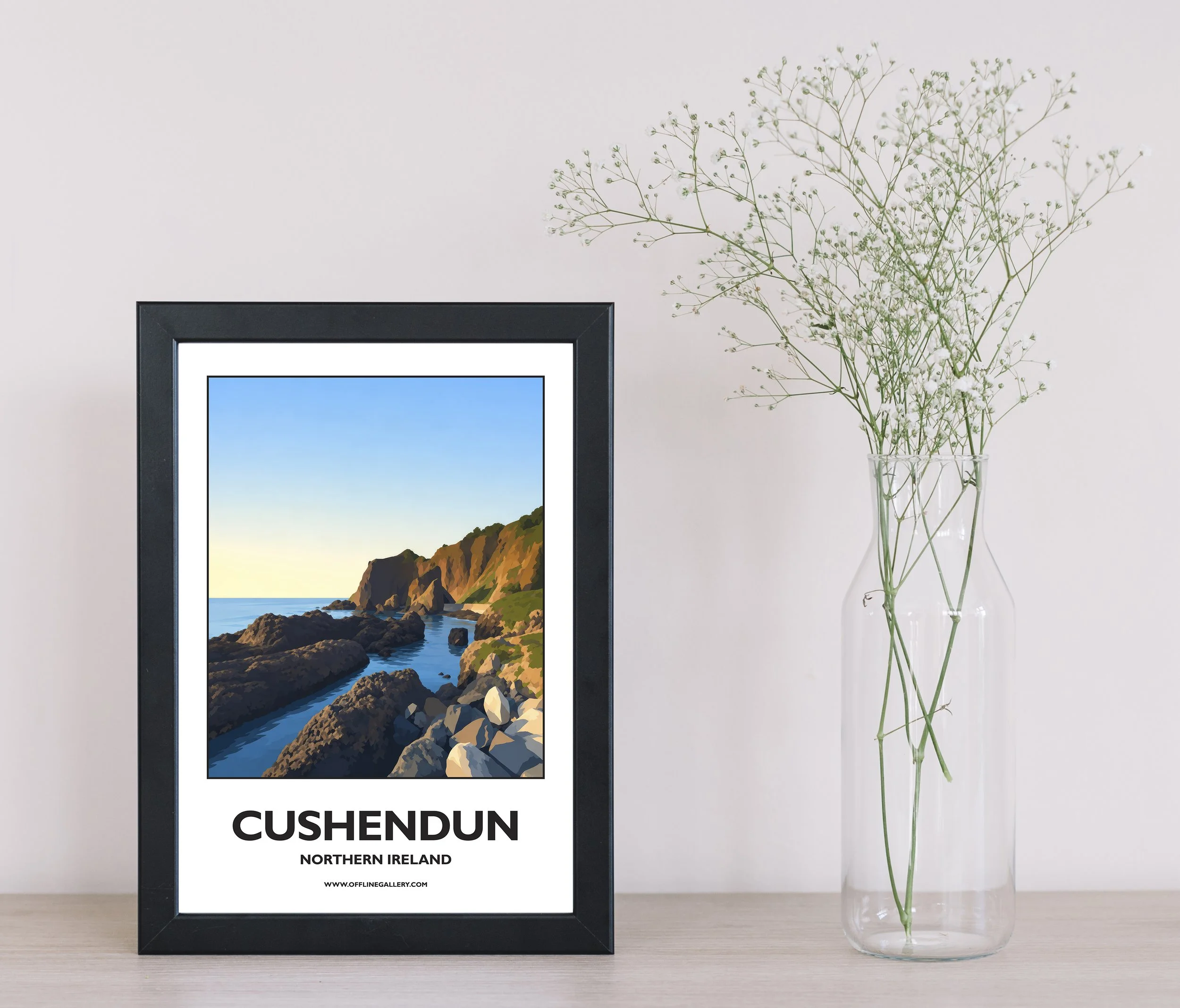 A4.1 - Stunning poster of Cushendun for sale, perfect for art lovers and collectors. Ideal for home or office, this artwork brings a touch of Northern Ireland's natural charm to any setting.