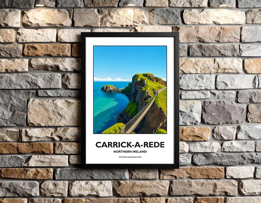 A3.2 - Poster of Carrick-a-Rede Rope Bridge for sale, perfect for art lovers and collectors. Ideal for home or office, this artwork brings Northern Ireland's natural charm to any setting.