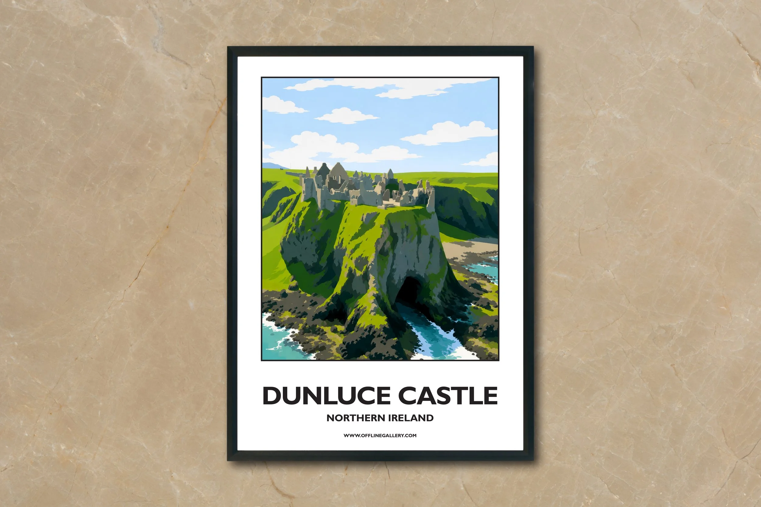A4.2 - Stunning poster of Dunluce Castle for sale, perfect for art lovers and collectors. Ideal for home or office, this artwork brings a touch of Northern Ireland's natural charm to any setting.