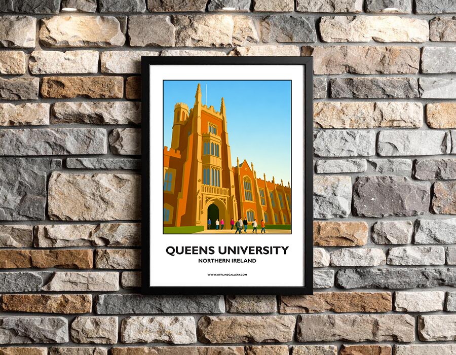 A3.2- Stunning poster of Queens University for sale, perfect for art lovers and collectors. Ideal for home or office, this artwork shows an image of an iconic local university in Northern Ireland.