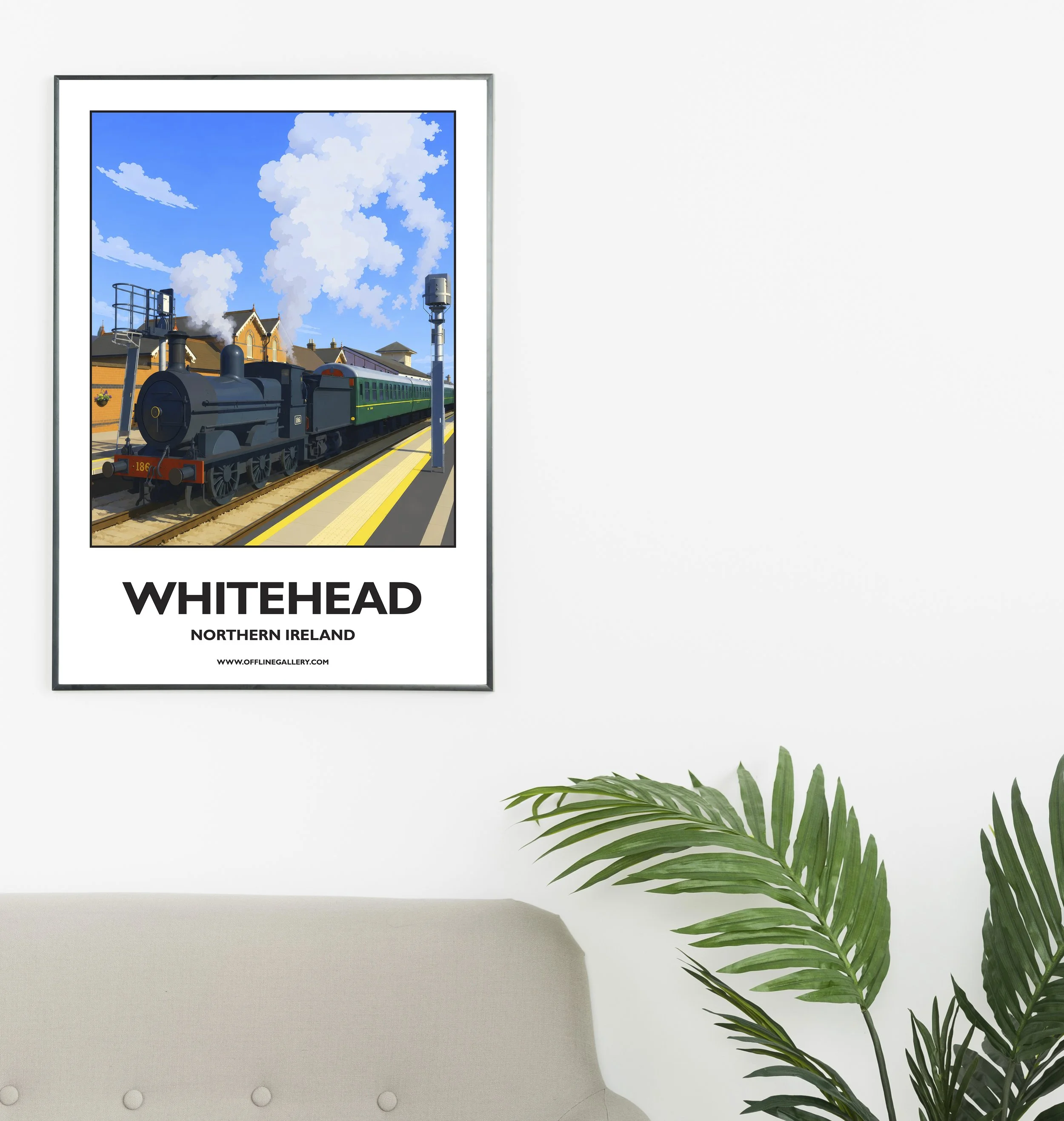 A2.1 - Beautiful poster of historic Whitehead Train Station for sale, perfect for art lovers and collectors. This artwork brings the beauty of Northern Ireland to any setting, home or office.