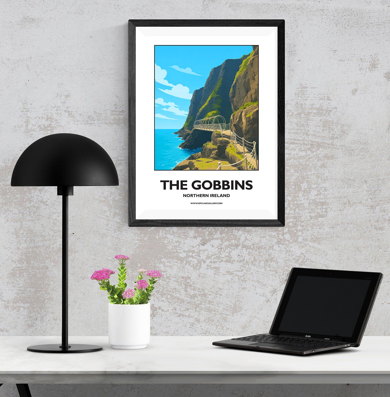 A3.1 - Stunning poster of the iconic Gobbins Cliff Walk for sale, perfect for art lovers and collectors. This artwork brings the beauty of Northern Ireland to any setting, home or office.