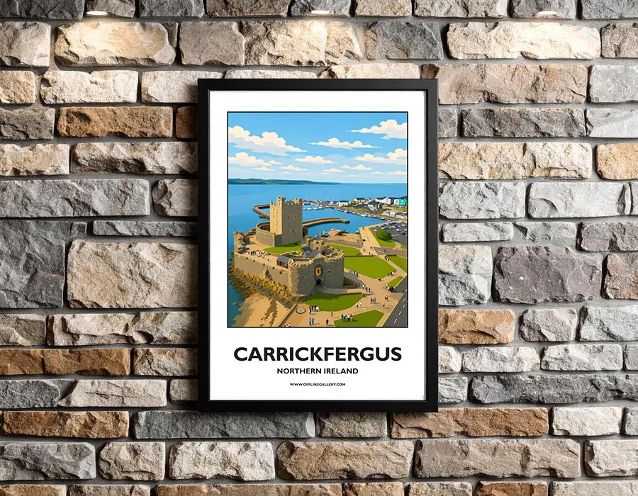 A3.2 - Stunning poster of Carrickfergus Castle for sale, perfect for art lovers and collectors. Ideal for home or office, this artwork brings Northern Ireland's natural charm to any setting.