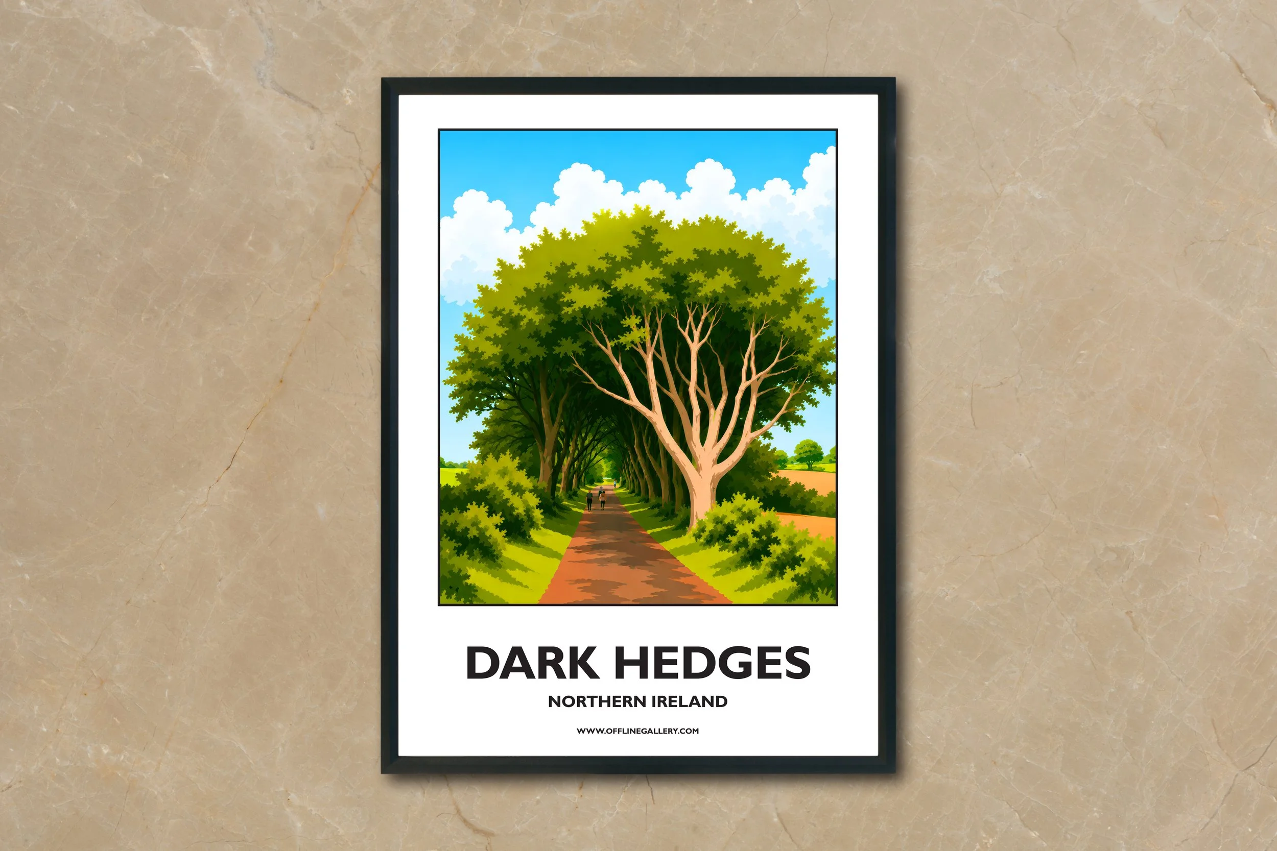 A4.2 - Stunning poster of The Dark Hedges featured in Game of Thrones for sale, perfect for art lovers and collectors. This artwork brings Northern Ireland to any setting, home or office.