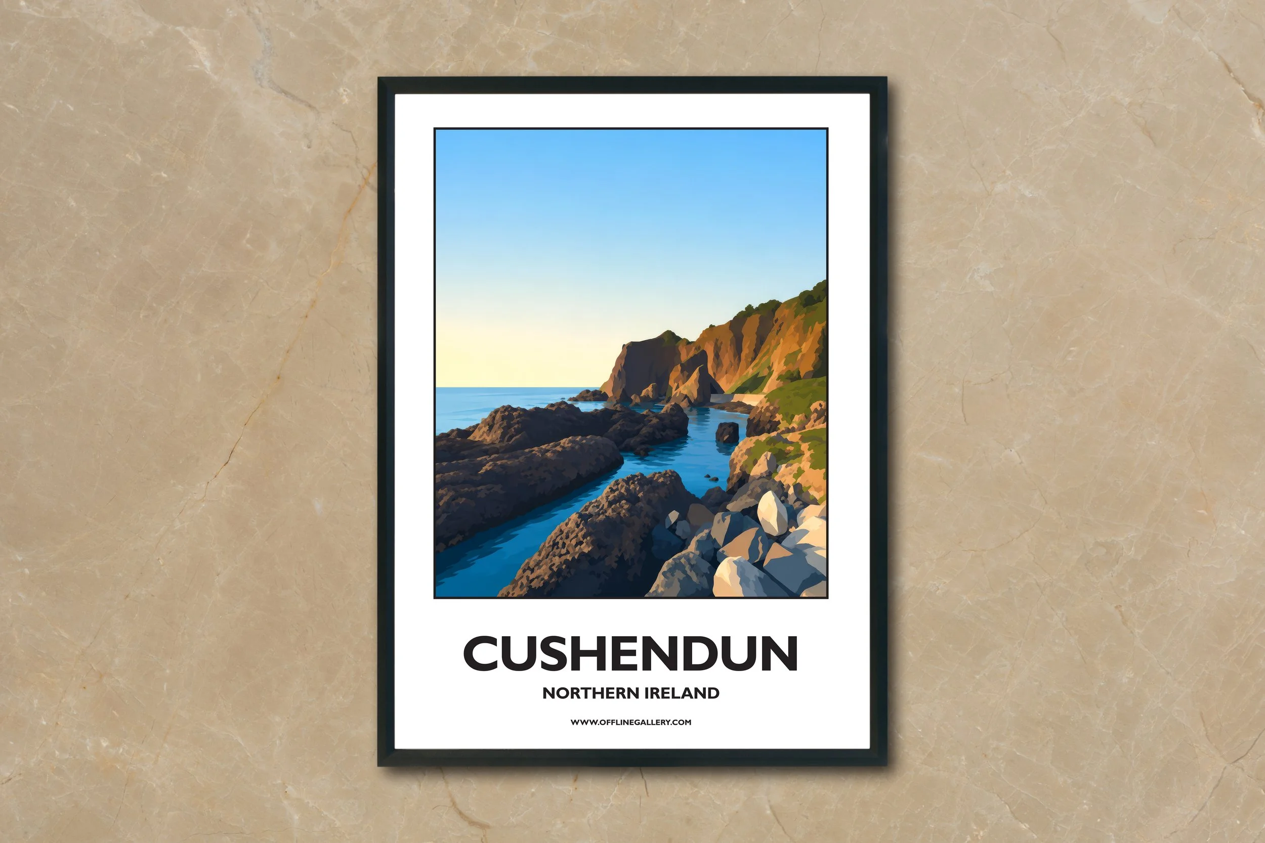 A4.2 - Stunning poster of Cushendun for sale, perfect for art lovers and collectors. Ideal for home or office, this artwork brings a touch of Northern Ireland's natural charm to any setting.