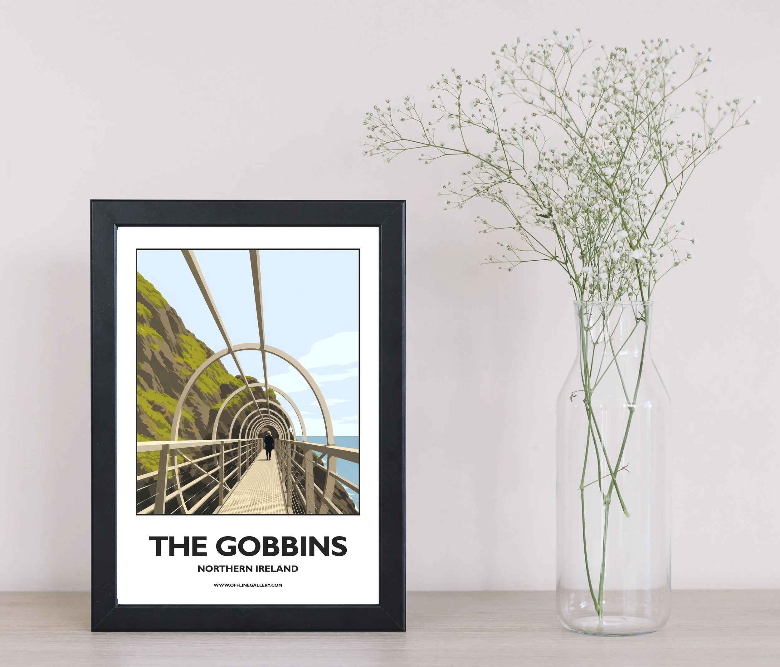 A4.1 - Stunning poster of the iconic Gobbins Cliff Walk for sale, perfect for art lovers and collectors. This artwork brings the beauty of Northern Ireland to any setting, home or office.