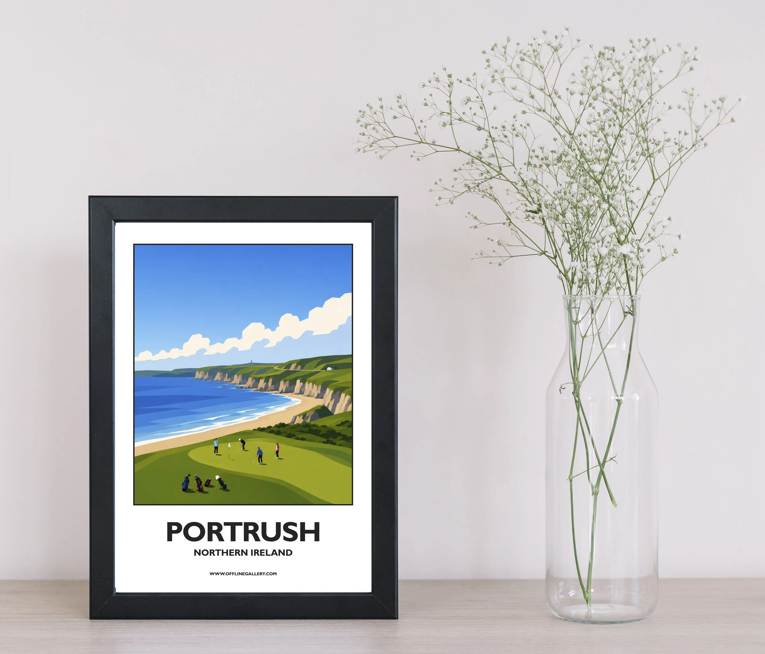 A4.1 - Beautiful poster of the Portrush coastline for sale, perfect for art lovers and collectors. Ideal for home or office, this artwork brings a touch of Northern Ireland's charm to any setting.