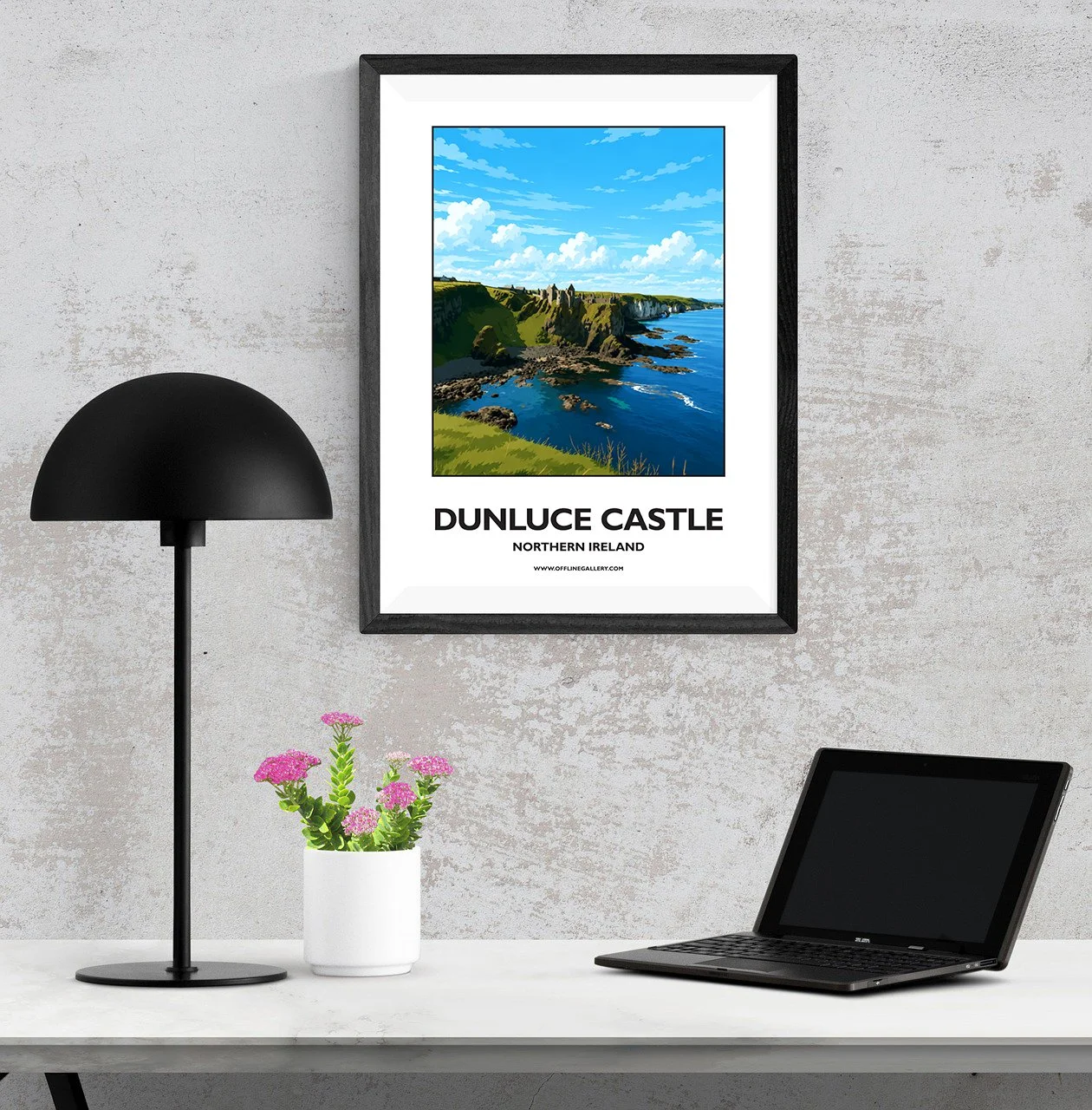A3.1 - Stunning poster of Dunluce Castle for sale, perfect for art lovers and collectors. Ideal for home or office, this artwork brings a touch of Northern Ireland's natural charm to any setting.
