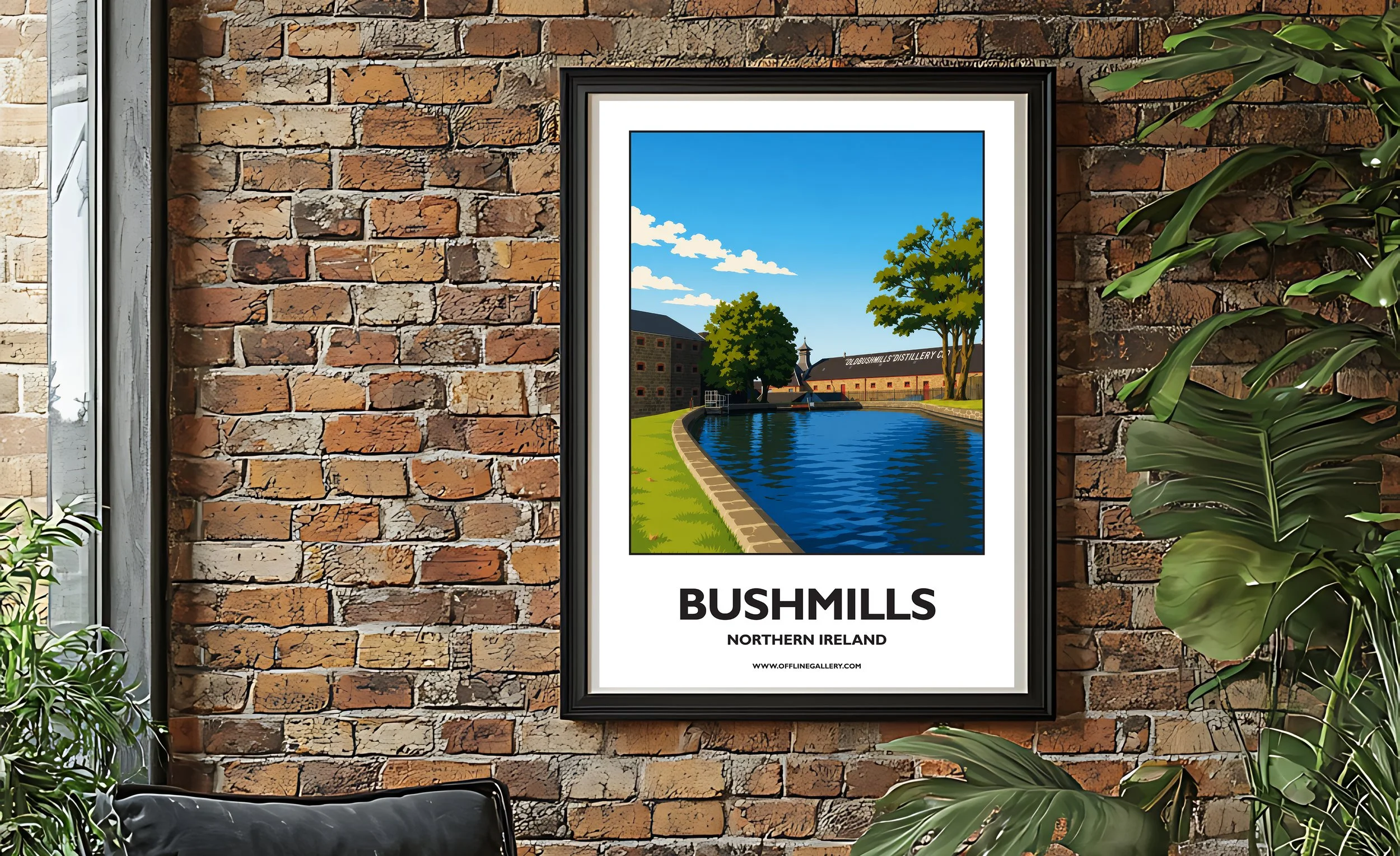 A2.2 - Poster of Bushmills Distillery for sale, perfect for art lovers and collectors. Ideal for home or office, this artwork brings a touch of Northern Ireland's natural charm to any setting.