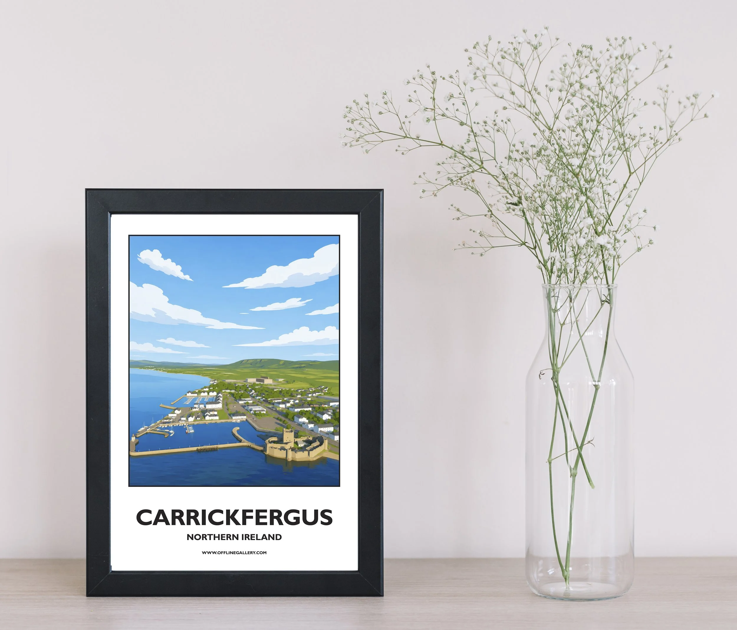 A4.1 - Stunning poster of Carrickfergus for sale, perfect for art lovers and collectors. Ideal for home or office, this artwork brings a touch of Northern Ireland's natural charm to any setting.
