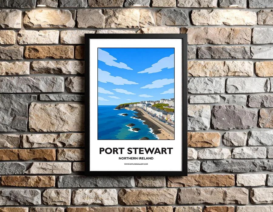 A3.2 - Beautiful poster of the Port Stewart coastline for sale, perfect for art lovers and collectors. Ideal for home or office, this artwork brings a touch of Northern Ireland's charm to any setting.