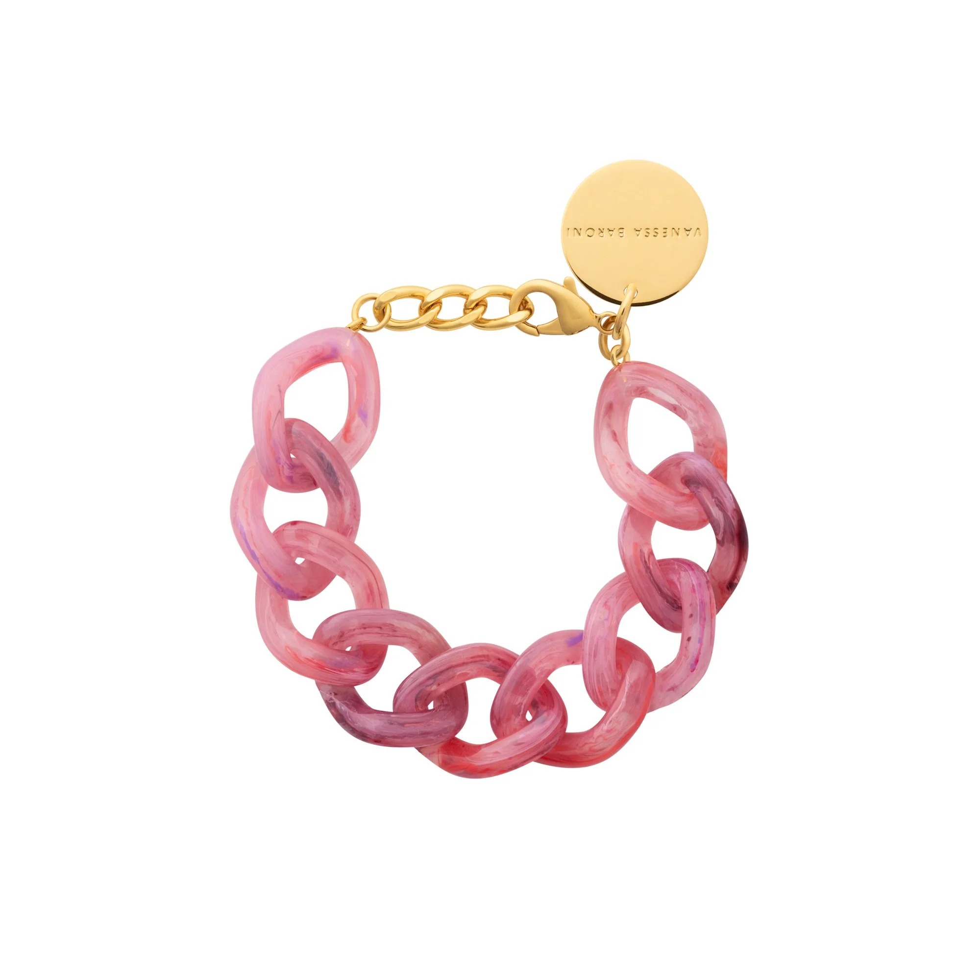 Flat Chain Bracelet Crystal Pink Marble