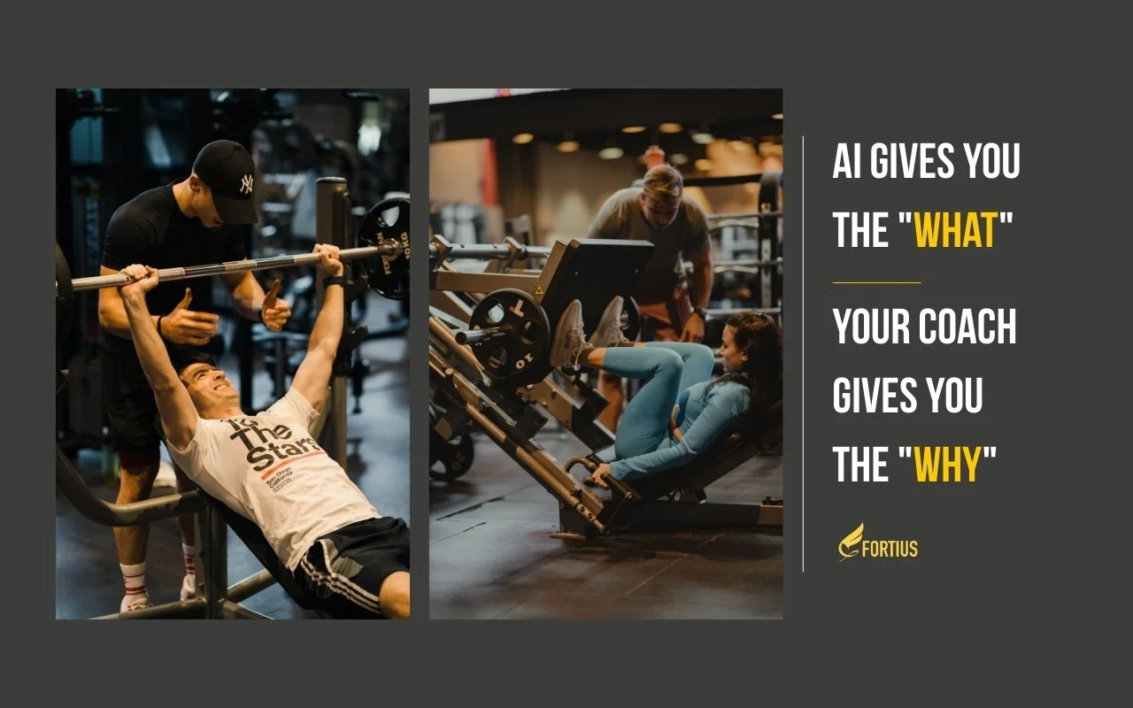 Professional Fortius Expert coaching a client in a gym to bridge the accountability gap where AI falls short.