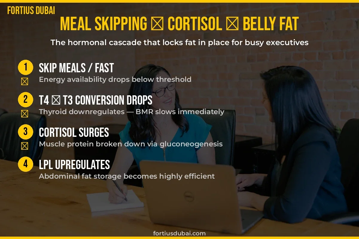 Cortisol and skinny-fat body type — how stress hormones drive visceral fat storage in Dubai executives, Fortius Dubai
