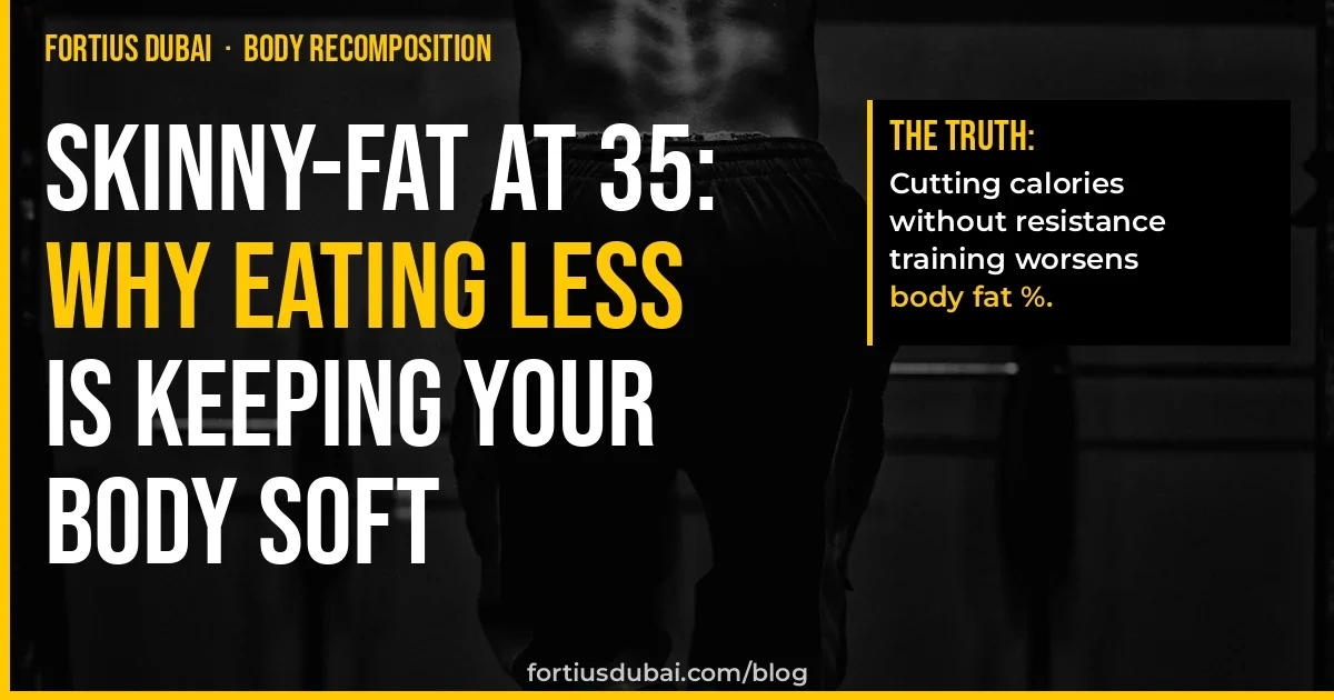 Skinny-fat body recomposition Dubai — why eating less makes it worse, Fortius Dubai personal training