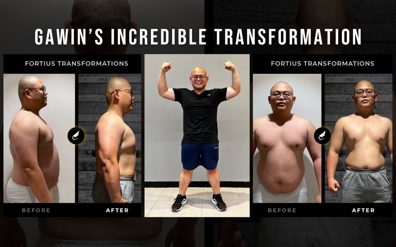 Dramatic weight loss transformation of a client who overcame fat shaming through personal training in Dubai with Fortius.