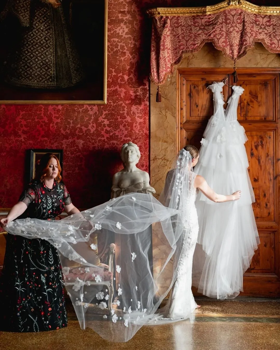 Our blushing bride... Courtney Flood!

&quot;Deb Nations did a phenomenal job on alterations (particularly the many layers of bustling)! How phenomenal the layers of this dress were in the setting Tuscan sun and how well it moved with me during 12+ h