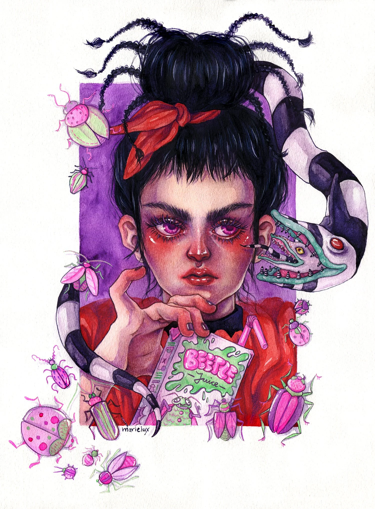  Illustration of Lydia from the movie Beetlejuice - Water colours and gouache. 