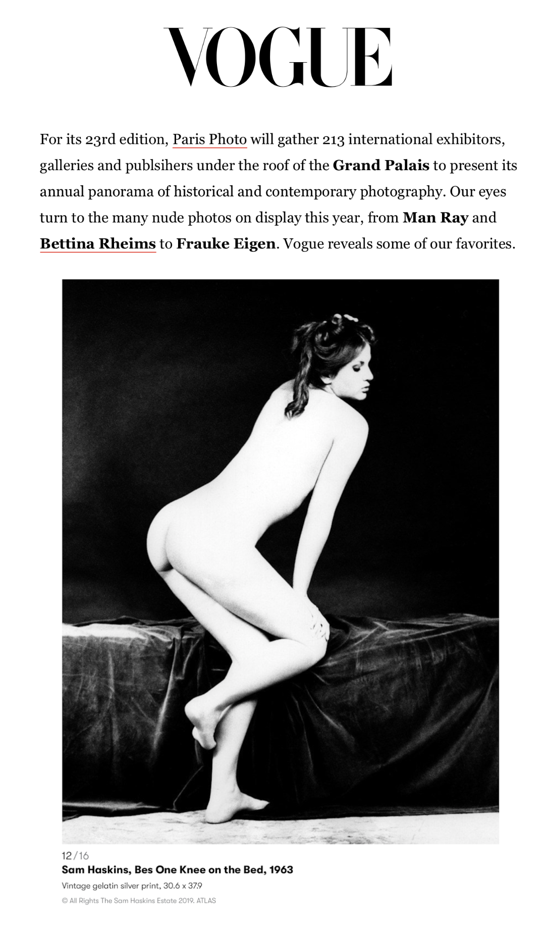 The most beautiful nude photos from Paris Photo 2019Vogue Paris - 7th November 2019