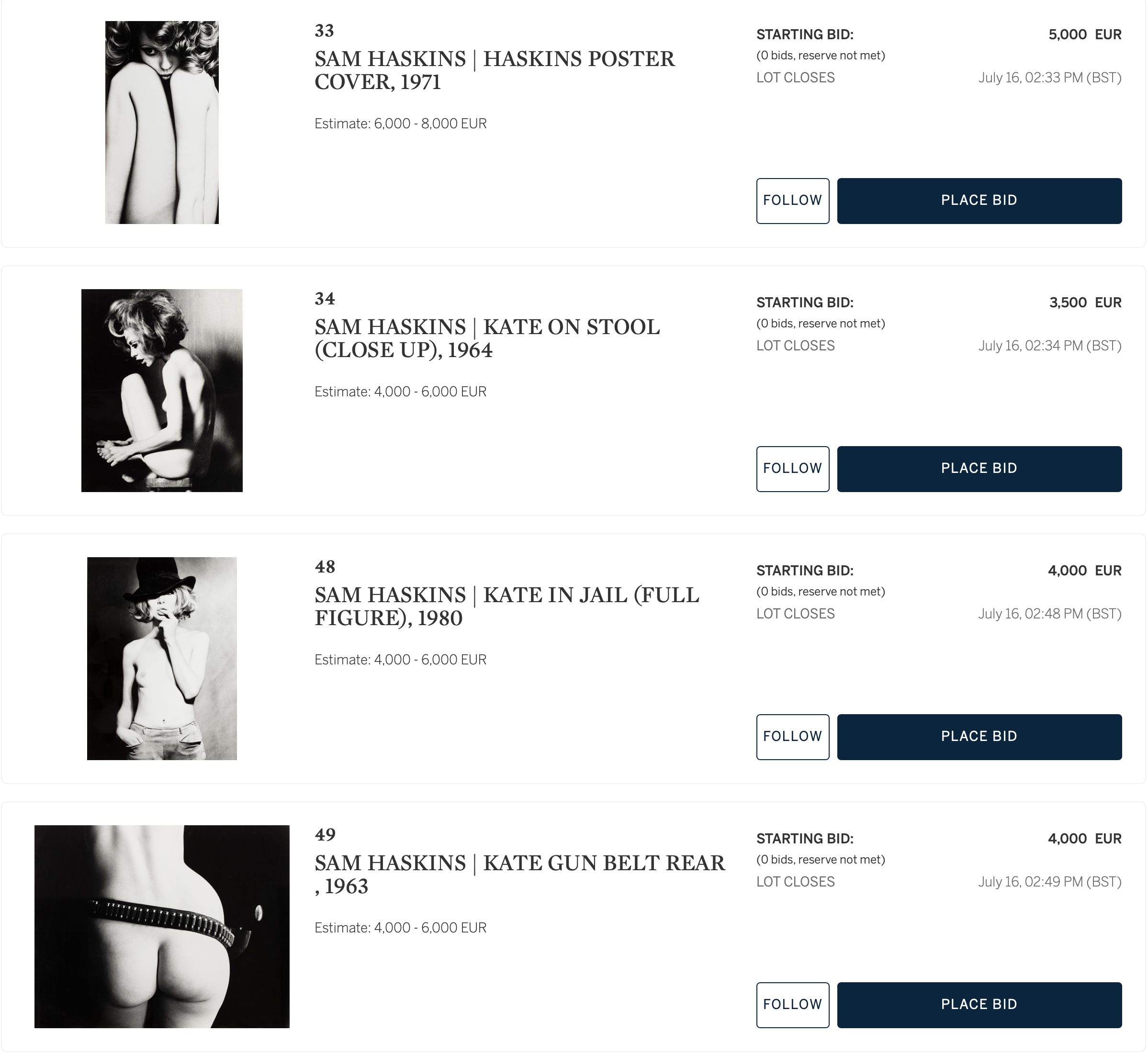 Available to purchase: Four vintage Sam Haskins WorksSotheby’s - Bidding from 9th July - 16th 2020