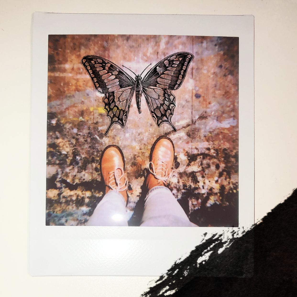 Photograph of feet standing on illuminated pavement accompanying a notebook entry by Lauren Be Dear exploring bipolar disorder, spirituality, healing, and trust.