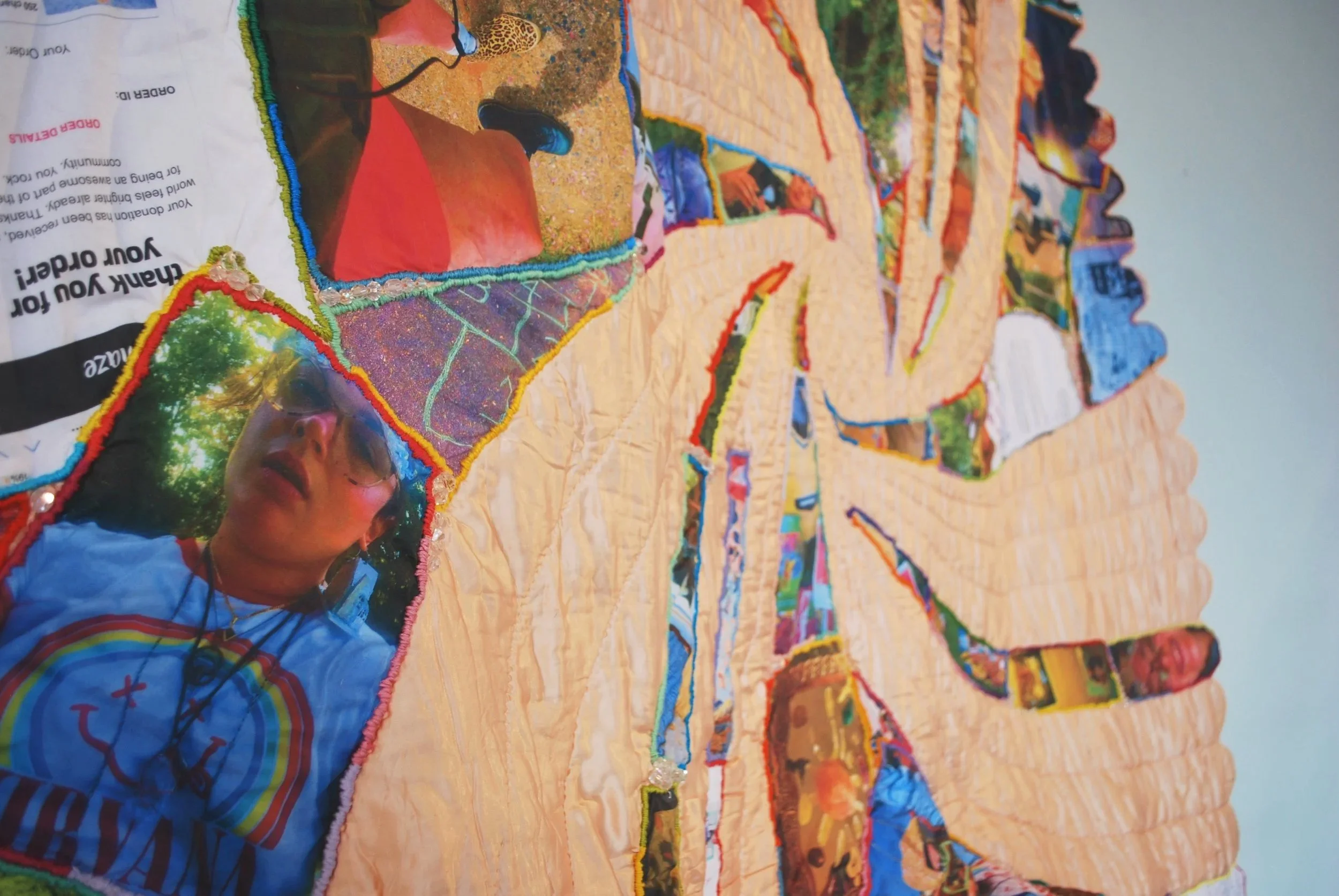 Textile and video installation by Hartford artist Lauren Be Dear examining trauma, memory, and fractured perception.