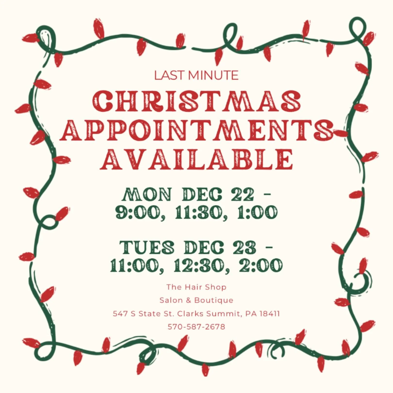 🎄 HOLIDAY EMERGENCY ALERT 🎄
We are officially down to TWO (open) DAYS before Christmas, which means it&rsquo;s now or never. Book your appointment immediately&mdash;because showing up to church or Christmas dinner looking like a festive disaster is