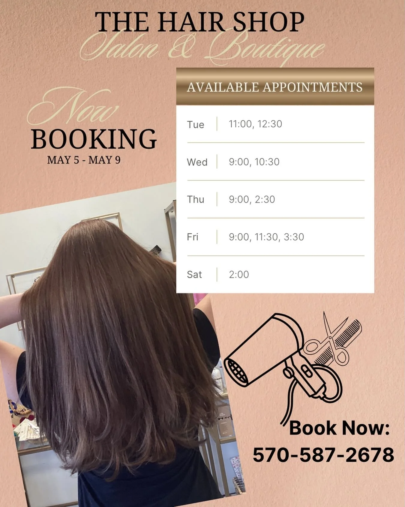 🚨 Hair Shop glam alert 🚨
I&rsquo;ve got limited appointments this week, and they&rsquo;re perfect for a spring switch‑up &mdash; think fresh cuts, bold color, bright highlights, balayage, keratin smoothing, Brazilian blowouts, or that ultra‑shiny I