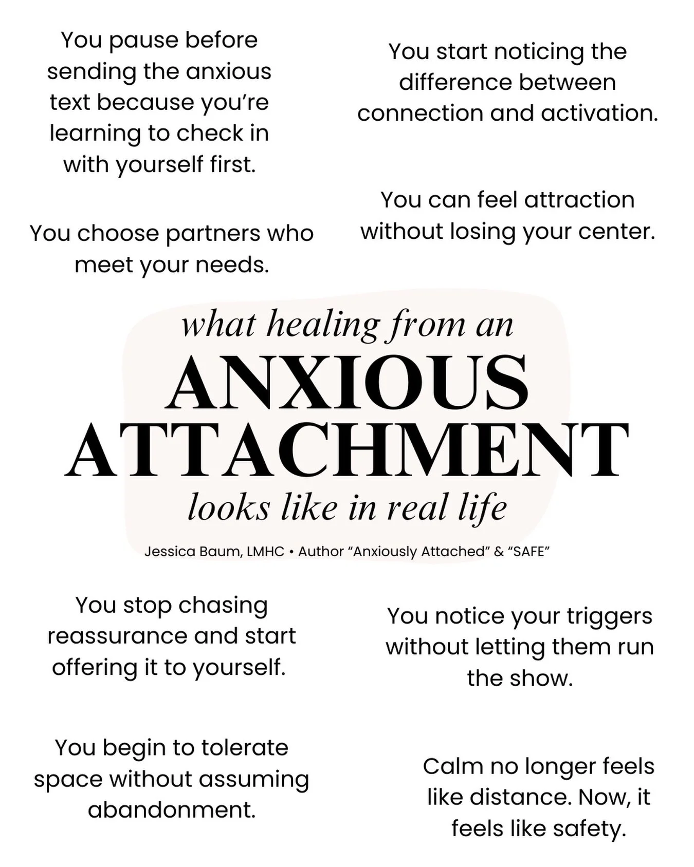 Will you still get anxious sometimes? Yes, absolutely. But over time, you&rsquo;ll stop mistaking anxiety for love. 

Healing anxious attachment isn&rsquo;t a perfect, step-by-step linear process. It requires quietly rewiring your nervous system and 