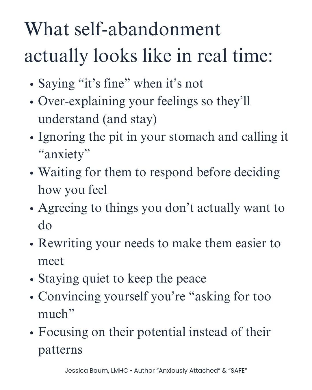 Self-abandonment happens quieter than you likely think. It happens in the pause before you say how you really feel, saying "it's fine" when you know it's not, and adjusting yourself to keep the peace.

And you probably don't even realize wh