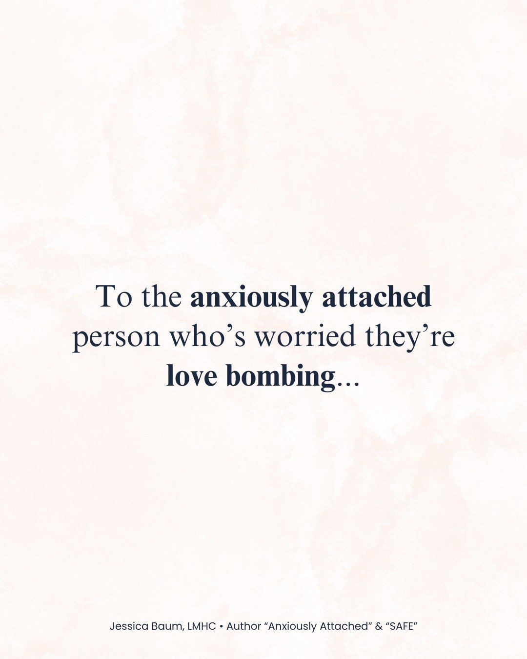I see you all in the comments of the posts on love bombing, fearing that you're the one we're all talking about. But there is a big difference between someone using love bombing to manipulate and condition, and someone who is anxiously attached and i