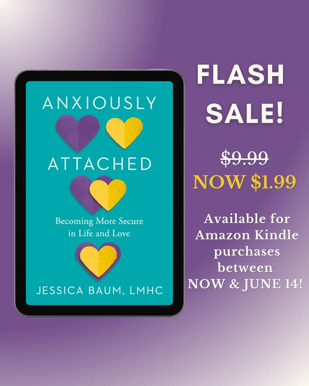 Have you recently discovered you have more anxious attachment patterns? Or maybe you've known for a while, but you're not sure what to do or where to turn.

My first book, Anxiously Attached, is on a flash Kindle sale, dropping it from $9.99 to just 