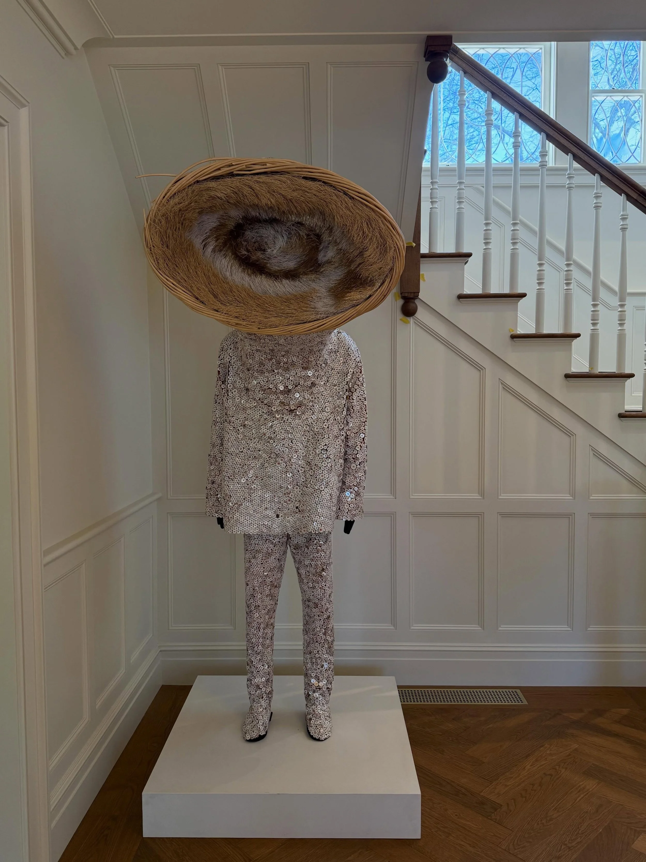 Our clients&rsquo; @nickcaveart Soundsuit has arrived in East Hampton!  Definitely the coolest piece of art in any of my protects to date.  The new stairs and paneling took cues from original details and the leaded glass windows were refurbished.  @k