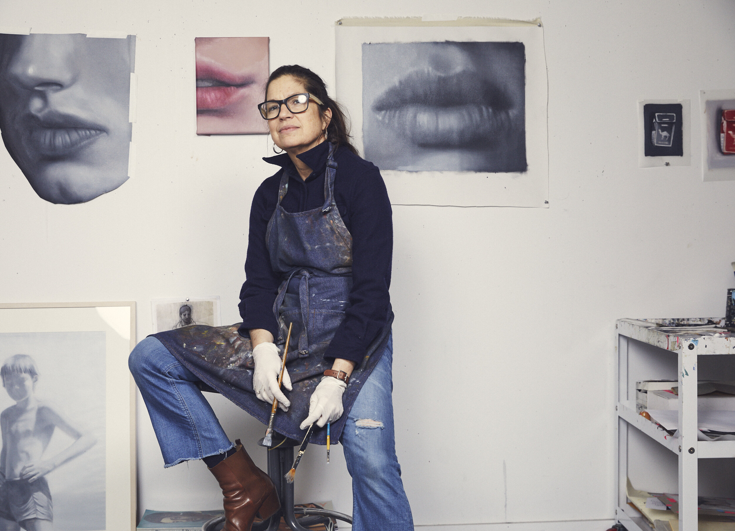 Artist Karyn Lyons in her studio in West Harlem