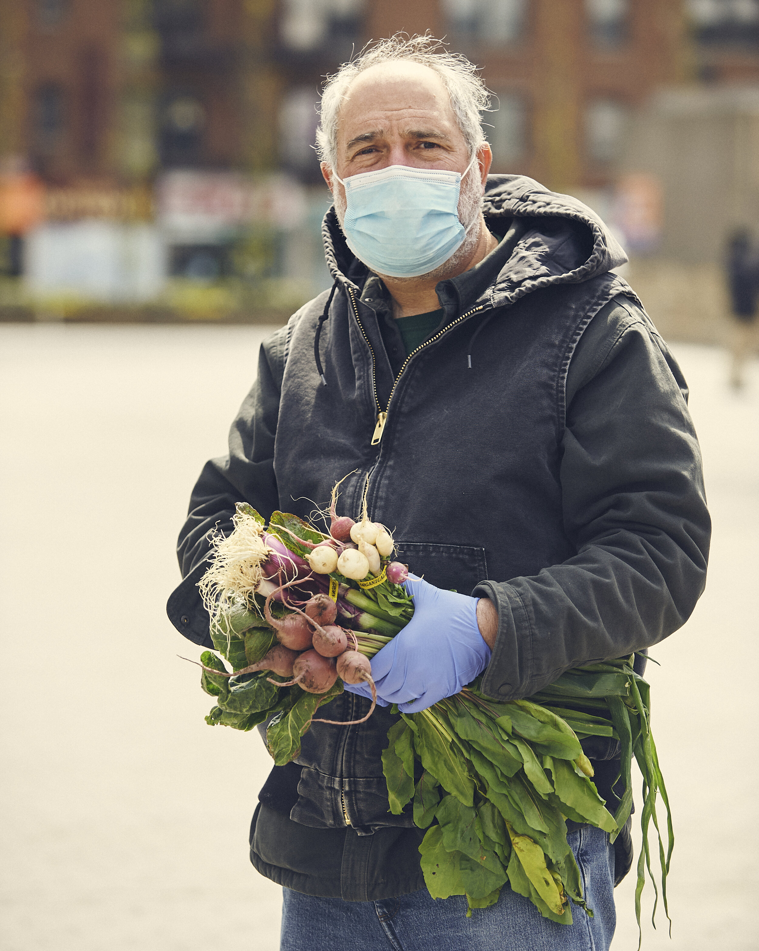  Farmer Zaid Kurdieh of Norwich Meadows Farm selling produce in the Union Square Greenmarket during the COVID-19 pandemic. 