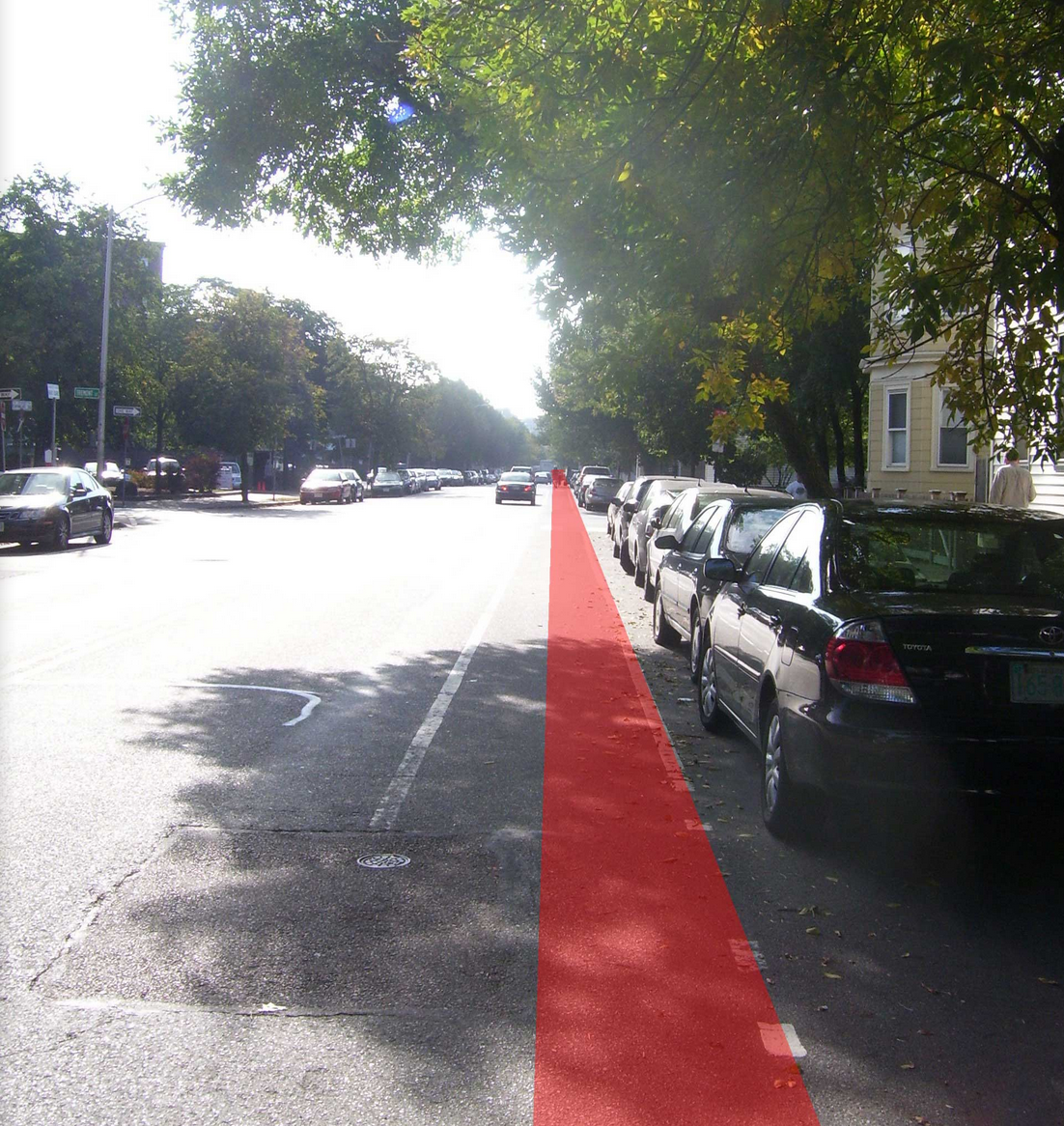 Avoid riding in red 'door zone'!