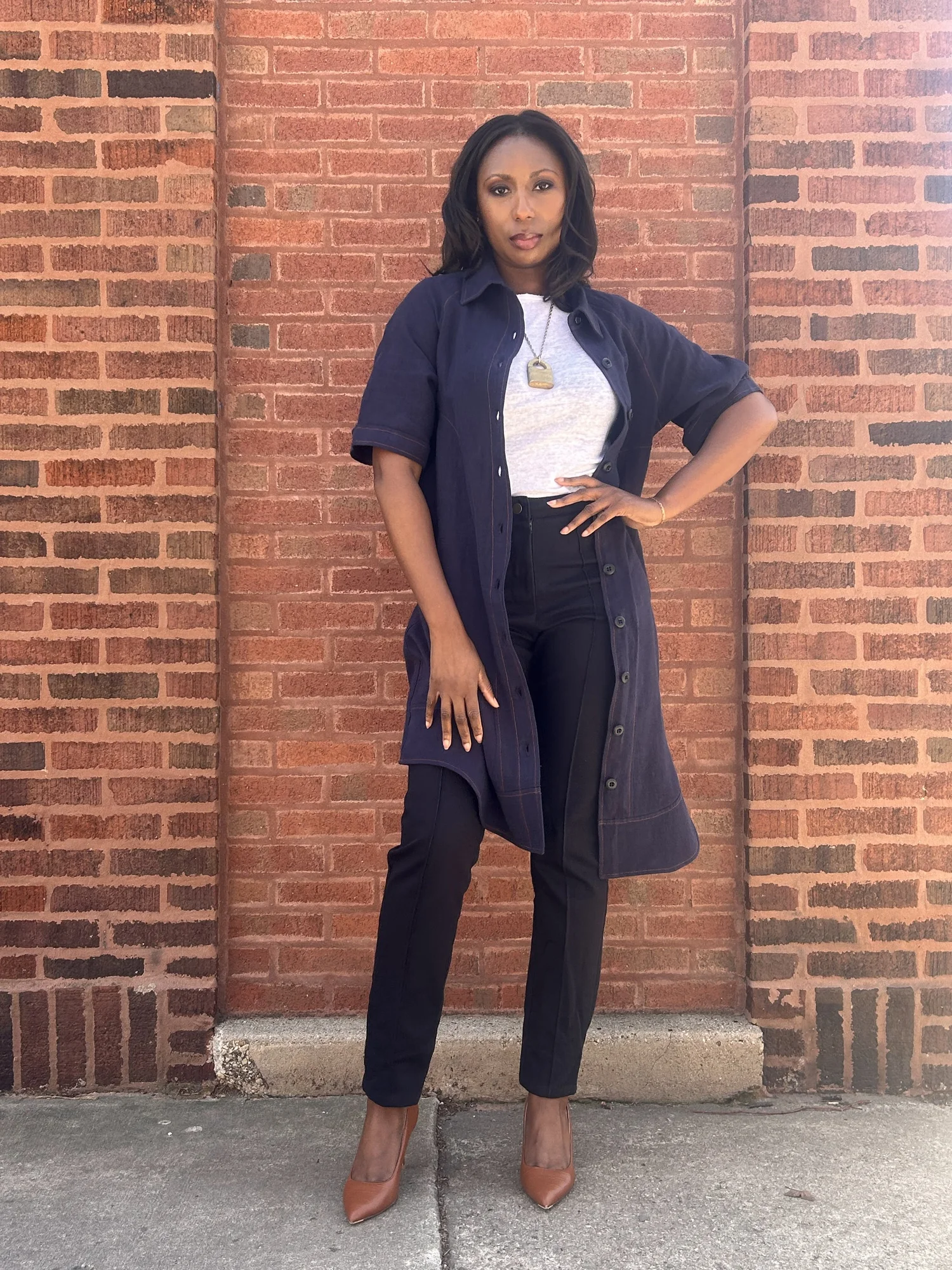 Pintuck Pants in Navy Twill — Production Mode